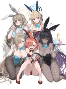animal_ears asuma_toki blue_archive bunny_ears bunny_girl fishnets halo heels ichinose_asuna kakudate_karin koisuke loli megane mikamo_neru murokasa_akane no_bra pantyhose tattoo waitress