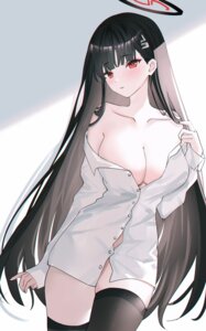 blue_archive dress_shirt halo no_bra open_shirt thighhighs tsukatsuki_rio usagi_(786113654)