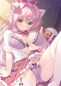 Rating: Questionable Score: 39 Tags: animal_ears bra breast_hold cameltoe detexted lingerie nekomimi open_shirt pantsu seifuku skirt_lift stockings tail thighhighs thong yukie User: Anonymous