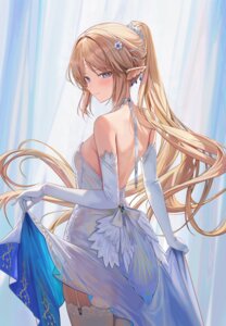 cartethyia dress no_bra pointy_ears ru_zhai see_through skirt_lift stockings tattoo thighhighs wuthering_waves
