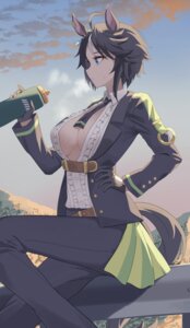 animal_ears cleavage fuji_kiseki_(umamusume) no_bra open_shirt profnote tail uma_musume_pretty_derby wet