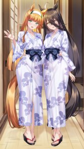 animal_ears heels manhattan_cafe_(umamusume) merufena silence_suzuka_(umamusume) tail uma_musume_pretty_derby yukata