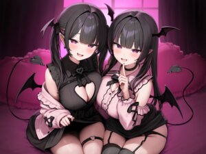 Rating: Questionable Score: 63 Tags: cleavage devil garter garter_belt mochitsuki_karen no_bra pointy_ears skirt_lift stockings symmetrical_docking tail thighhighs wings User: Arsy
