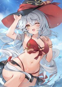 bikini blue_archive halo kita_(kitairoha) shirao_eri skirt_lift swimsuits wet witch