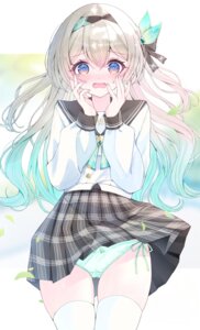 detexted firefly honkai:_star_rail pantsu seifuku skirt_lift string_panties thighhighs tsuyuri_eri wardrobe_malfunction