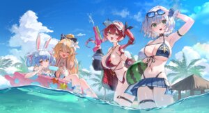 Rating: Questionable Score: 11 Tags: animal_ears bikini bikini_top bunny_ears elf garter gun heterochromia hololive houshou_marine megane open_shirt pointy_ears shiranui_flare shirogane_noel skirt_lift swimsuits usada_pekora watao wet User: Arsy