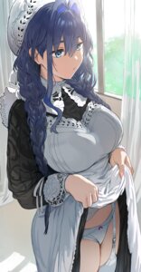 hews hololive hololive_english maid ouro_kronii pantsu skirt_lift stockings thighhighs thong