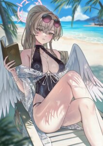 angel ariko_(aaaaarik) blue_archive kirifuji_nagisa megane swimsuits wet wings