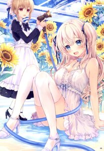 dress heels maid maya_(tirolpop) pantsu see_through skirt_lift thighhighs wet wet_clothes