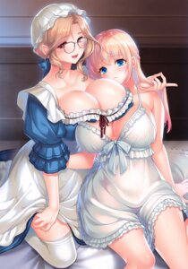 lingerie megane no_bra ryuuki_yumi see_through shibasoft skirt_lift thighhighs