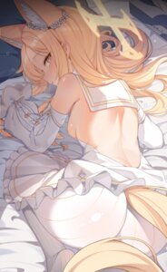 animal_ears ass blue_archive dress halo kitsune loli no_bra pantyhose skirt_lift small_rabbit tail yurizono_seia