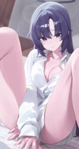 blue_archive dress_shirt halo hayase_yuuka no_bra open_shirt sei_(0724sei6)