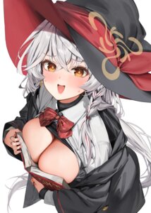 blue_archive breast_hold breasts halo no_bra open_shirt paseri seifuku shirao_eri shirt_lift witch