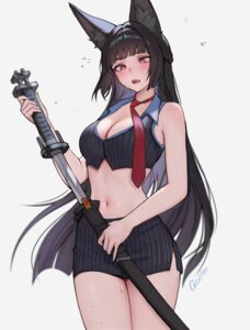 animal_ears hoshimi_miyabi kitsune no_bra quilm3 sword wet zenless_zone_zero