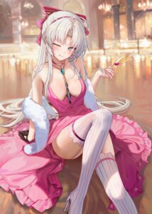carlotta dress heels no_bra ru_zhai skirt_lift stockings thighhighs wuthering_waves
