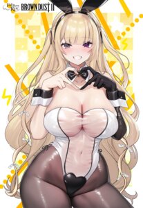 Rating: Questionable Score: 40 Tags: animal_ears brown_dust_ii bunny_ears bunny_girl eleaneer heterochromia no_bra pantyhose see_through tagme User: blooregardo