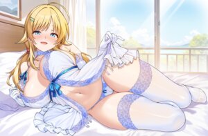 cameltoe hachimiya_meguru lingerie merufena pantsu see_through skirt_lift string_panties the_idolm@ster the_idolm@ster_shiny_colors thighhighs