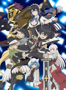 animal_ears aoyuki_(mugen_gacha) armor ellie_(mugen_gacha) gold_(mugen_gacha) light_(mugen_gacha) maid mei_(mugen_gacha) nazuna_(mugen_gacha) nekomimi nemumu_(mugen_gacha) no_bra shinjiteita_nakama-tachi_ni_dungeon_okuchi_de_korosarekaketa_ga_gift_"mugen_gacha"_de_level_9999_no_nakama-tachi_wo_te_ni_irete_moto_party_member_to_sekai_ni_fukushuu_&_"zamaa!"_shimasu! sword tagme thighhighs weapon witch