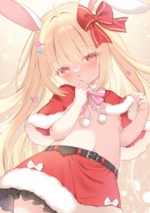 animal_ears areola breasts bunny_ears christmas loli mukyu nipples no_bra shirt_lift