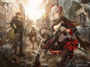 Rating: Safe Score: 16 Tags: arknights ashukapeka eyepatch garter gun hoederer_(arknights) horns ines_(arknights) pantyhose pointy_ears sword tail w_(arknights) User: Genex
