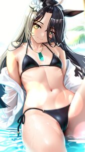 animal_ears asdkd123 bikini cameltoe loli manhattan_cafe_(umamusume) open_shirt see_through swimsuits thong uma_musume_pretty_derby wet wet_clothes