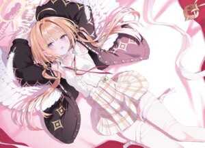 angel bandages nana_(luna_berry) seifuku skirt_lift sweater wings