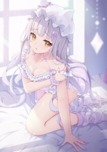 animal_ears breast_hold garter hololive loli mira_bluesky3 murasaki_shion pajama