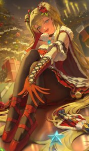 asha_(bangsom) bangsom christmas dress no_bra pantsu pantyhose see_through skirt_lift