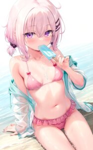 arata_(xin) bikini cream loli open_shirt see_through swimsuits wet