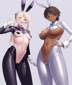 animal_ears breasts bunny_ears bunny_girl cameltoe erect_nipples maebari mochi_(mochi444420) no_bra nopan pantyhose pasties pussy