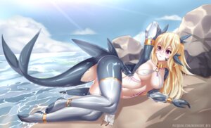 bikini erect_nipples midnight monster_girl swimsuits tail tattoo thighhighs wet