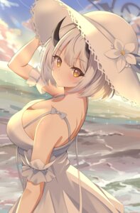 Rating: Questionable Score: 35 Tags: blue_archive dress halo himuro_sena horns no_bra raimu_(clanberry000) summer_dress User: Anonymous