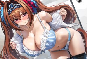 animal_ears asdkd123 bra daiwa_scarlet_(umamusume) dress_shirt open_shirt pantsu tail thighhighs uma_musume_pretty_derby undressing wet