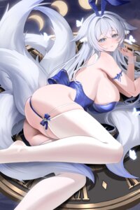 animal_ears azur_lane bunny_ears bunny_girl kitsune no_bra shinano_(azur_lane) stockings tail thighhighs yijiufantexi