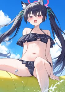 alexmaster animal_ears bikini blue_archive cameltoe halo kuromi_serika nekomimi swimsuits wet