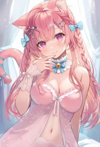 Rating: Questionable Score: 50 Tags: animal_ears aria_(ariacue) indie_virtual_youtuber lingerie nekomimi see_through tail yuuki_sakuna User: Anonymous