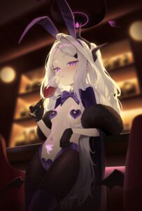 animal_ears blue_archive breasts bunny_ears bunny_girl devil fishnets halo horns loli maebari no_bra nopan pakonesumi pantyhose pasties sorasaki_hina tattoo thighhighs wings