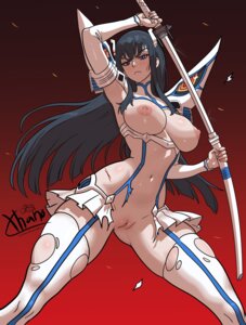 Rating: Explicit Score: 43 Tags: breasts junketsu kill_la_kill kiryuuin_satsuki nipples no_bra nopan pussy stockings sword thighhighs torn_clothes uncensored xhanoart User: Genex