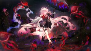 dress evernight garter heels honkai:_star_rail march_7th qianqianjie torn_clothes umbrella