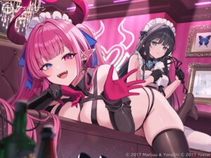 azur_lane clarence_k._bronson_(azur_lane) heterochromia horns maid mecklenburg_(azur_lane) no_bra pantsu pointy_ears tagme thighhighs weapon