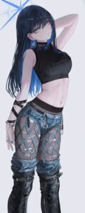 blue_archive fishnets flippy_(cripine111) garter halo joumae_saori pantyhose thighhighs torn_clothes