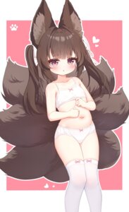 amagi-chan_(azur_lane) amagi_(azur_lane) animal_ears azur_lane bra cameltoe kitsune loli pantsu qian_hen tail thighhighs