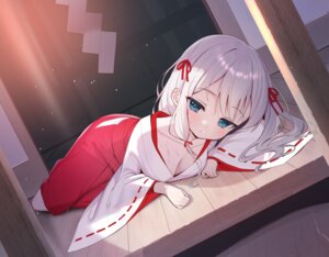 loli miko no_bra open_shirt tsuki_usagi wet