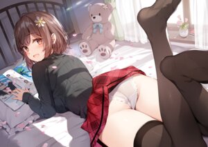 ass miyase_mahiro pantsu skirt_lift sweater thighhighs