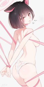 animal_ears ass blue_archive bondage halo kyouyama_kazusa nekomimi pantsu sikimosh thong topless