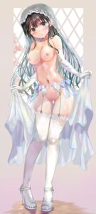 censored garter_belt heels nipples nopan ogata_tei pubic_hair see_through skirt_lift stockings thighhighs topless