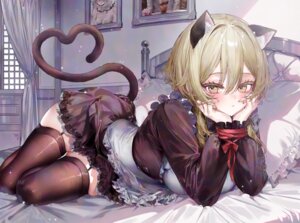 animal_ears genshin_impact lumine maid nekomimi stockings tail thighhighs ullv