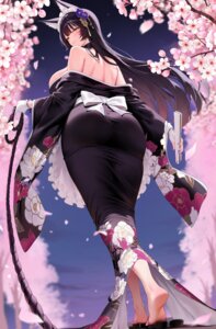 animal_ears ass azur_lane kiek kitsune maid musashi_(azur_lane) no_bra open_shirt wa_maid