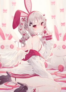 animal_ears bunny_ears fishnets heels minase_nagi no_bra pantyhose pointy_ears wings
