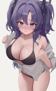 bikini blue_archive dress_shirt halo hayase_yuuka open_shirt rianya07 swimsuits undressing wet